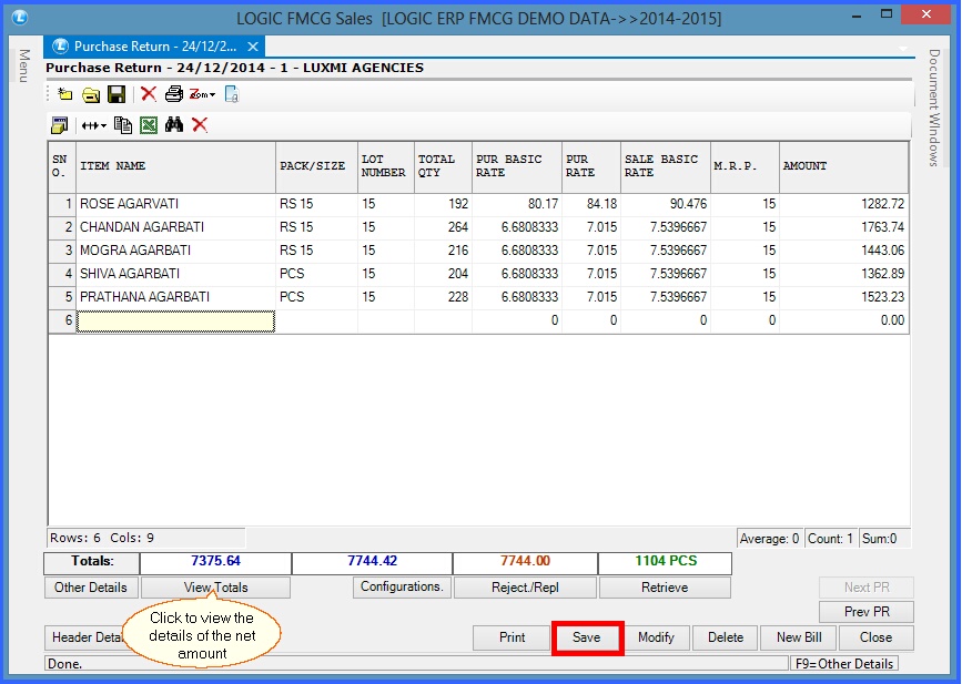 fmcg purchase return item details 23